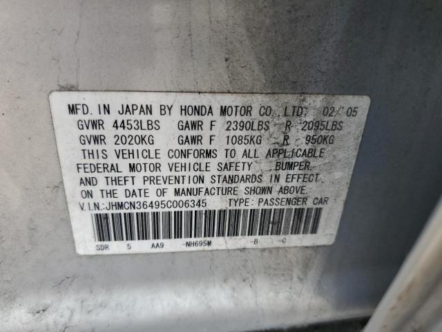 JHMCN36495C006345 - 2005 HONDA ACCORD HYBRID SILVER photo 12