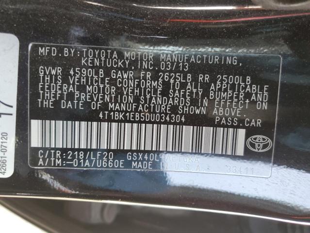 4T1BK1EB5DU034304 - 2013 TOYOTA AVALON BASE 黑色 照片 12