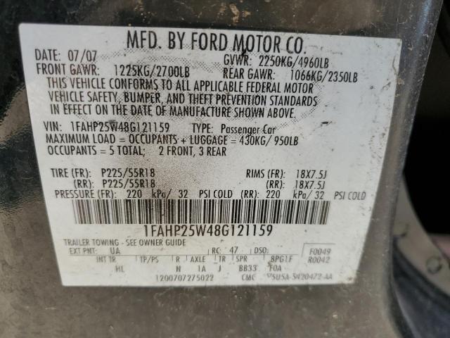 1FAHP25W48G121159 - 2008 FORD TAURUS LIMITED BLACK photo 12