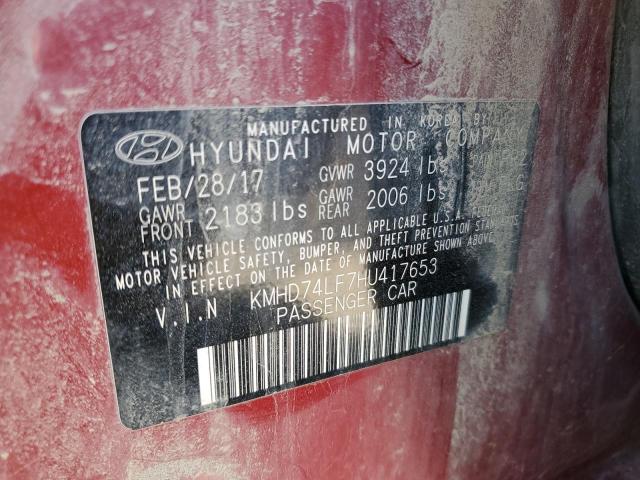 KMHD74LF7HU417653 - 2017 HYUNDAI ELANTRA SE RED photo 12