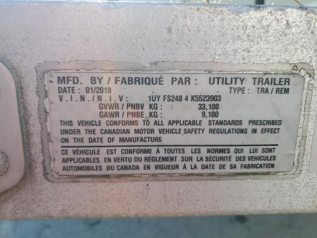 1UYFS2484K5523903 - 2019 UTILITY FLATBED TR SILVER photo 10