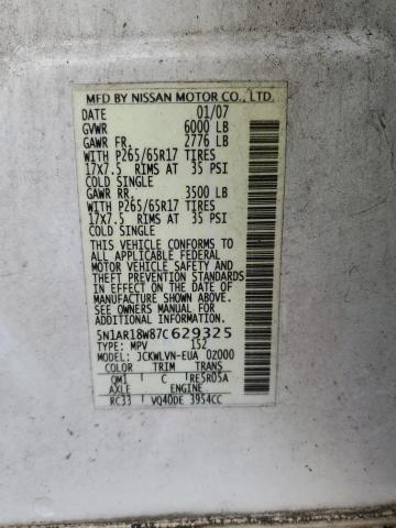 5N1AR18W87C629325 - 2007 NISSAN PATHFINDER LE თეთრი ფოტო 13