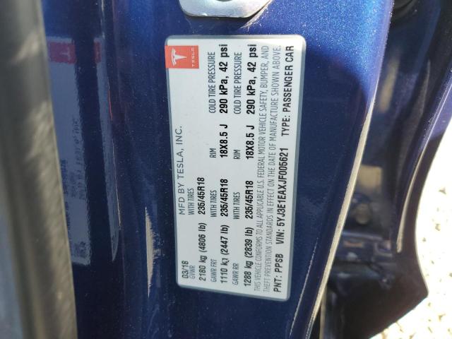 5YJ3E1EAXJF005621 - 2018 TESLA MODEL 3 Mavi foto 12