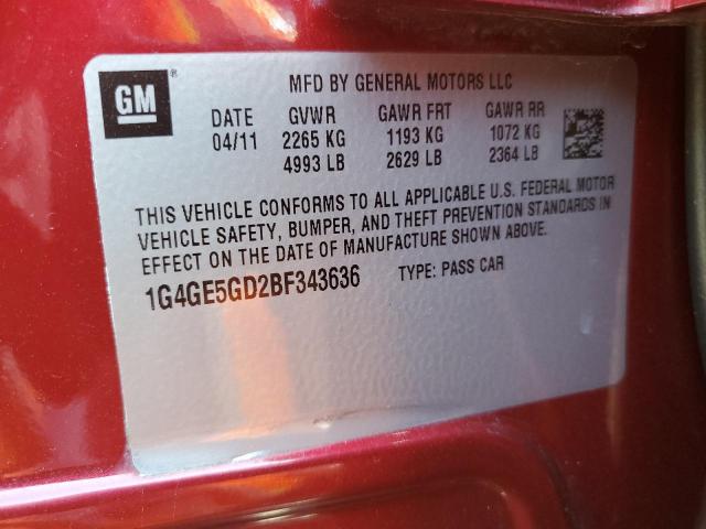 1G4GE5GD2BF343636 - 2011 BUICK LACROSSE CXS RED photo 13