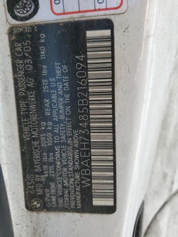 WBAEH73485B216094 - 2005 BMW 645 CI AUTOMATIC WHITE photo 12