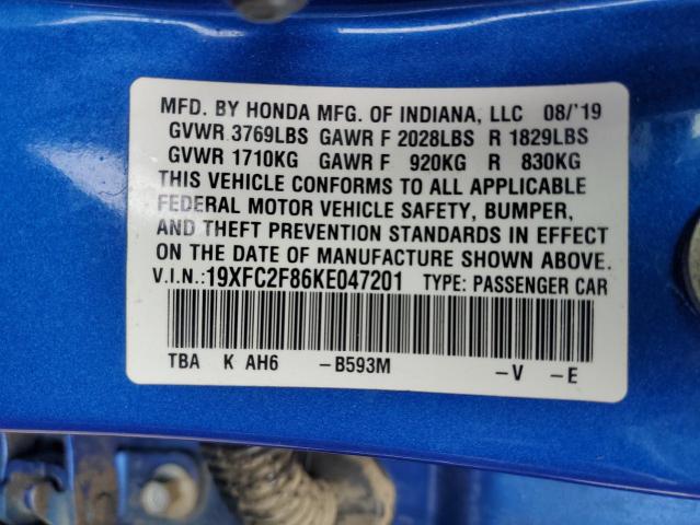 19XFC2F86KE047201 - 2019 HONDA CIVIC SPORT 蓝色 照片 12