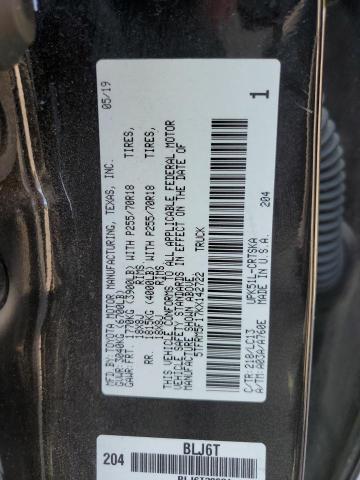 5TFRM5F17KX142722 - 2019 TOYOTA TUNDRA DOUBLE CAB SR/SR5 BLACK photo 12