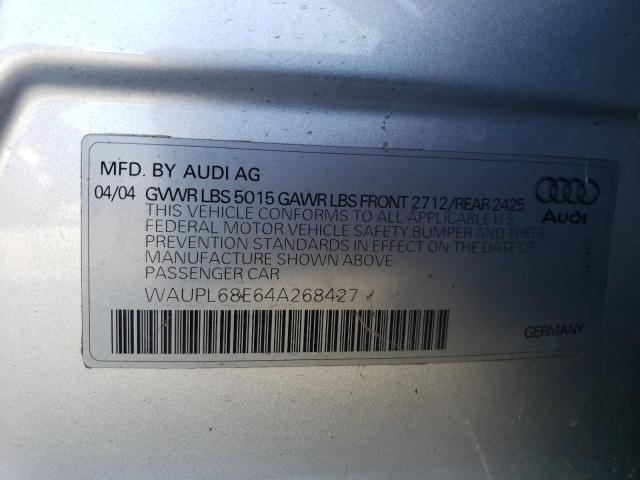 WAUPL68E64A268427 - 2004 AUDI S4 SILVER photo 12