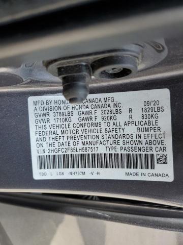 2HGFC2F85LH587517 - 2020 HONDA CIVIC SPORT 灰色 照片 12