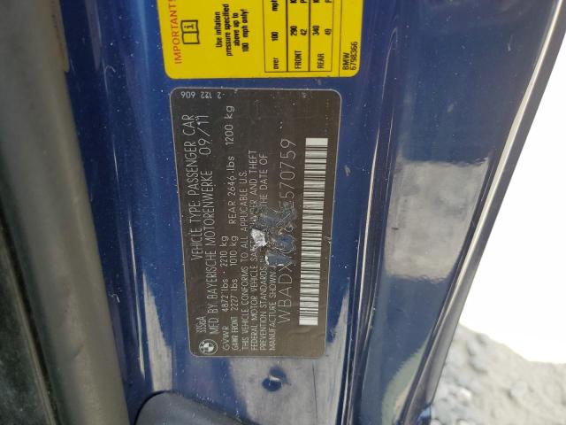 WBADX1C56CE570759 - 2012 BMW 335 I SULEV BLUE photo 12
