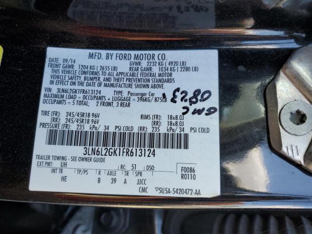 3LN6L2GK1FR613124 - 2015 LINCOLN MKZ BLACK photo 12