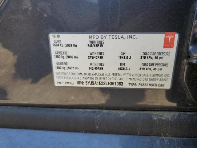 5YJSA1E22LF361063 - 2020 TESLA MODEL S 石墨色 照片 12
