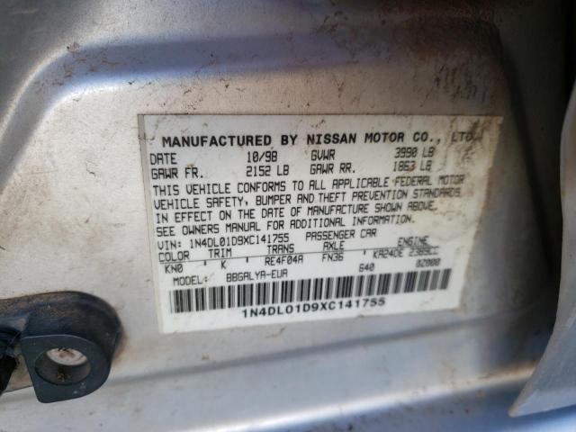 1N4DL01D9XC141755 - 1999 NISSAN ALTIMA XE SILVER photo 12