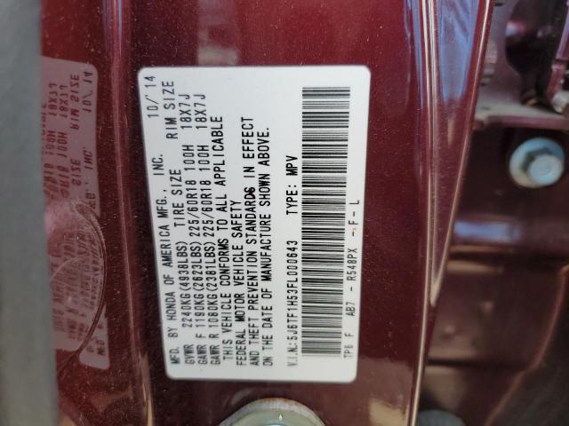 5J6TF1H53FL000643 - 2015 HONDA CROSSTOUR EXL ბურგუნდია ფოტო 12