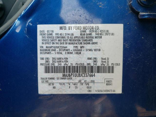 MAJ6P1UL8JC237664 - 2018 FORD ECOSPORT SE 蓝色 照片 12