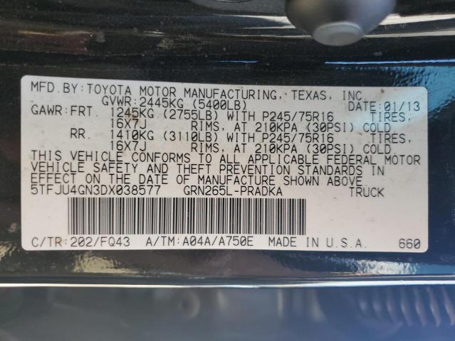 5TFJU4GN3DX038577 - 2013 TOYOTA TACOMA DOUBLE CAB PRERUNNER BLACK photo 12