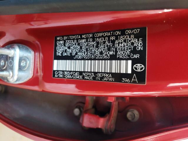 JTDBT923181202363 - 2008 TOYOTA YARIS RED photo 12