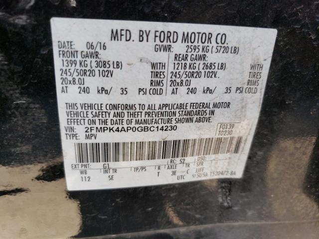 2FMPK4AP0GBC14230 - 2016 FORD EDGE SPORT BLACK photo 12