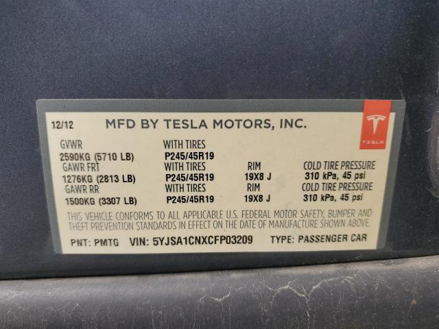 5YJSA1CNXCFP03209 - 2012 TESLA MODEL S GRAY photo 13