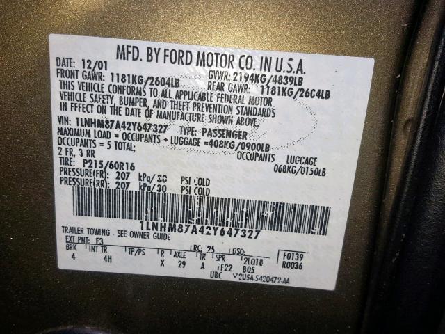 1LNHM87A42Y647327 - 2002 LINCOLN LS  ფოტო 10