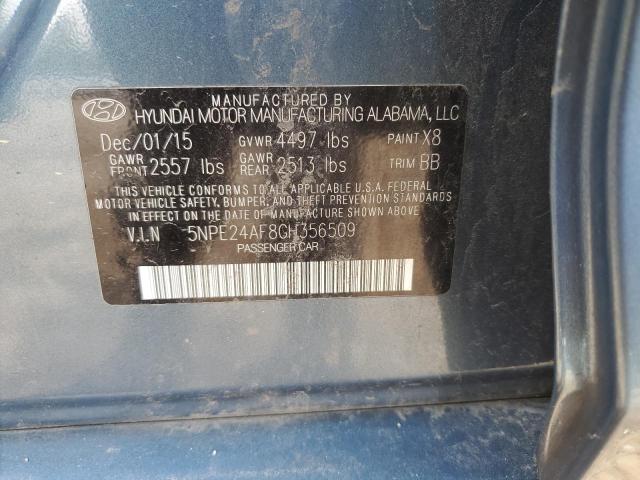 5NPE24AF8GH356509 - 2016 HYUNDAI SONATA SE BLUE photo 12