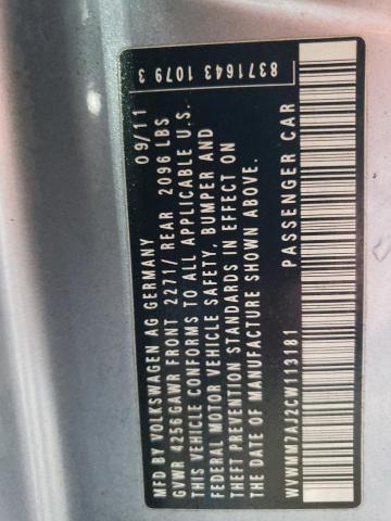 WVWMM7AJ2CW113181 - 2012 VOLKSWAGEN GOLF BLUE photo 12