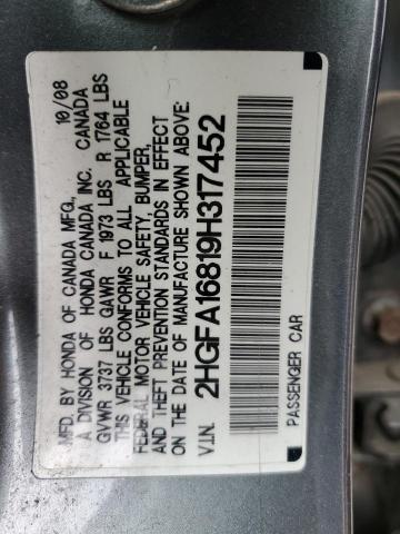 2HGFA16819H317452 - 2009 HONDA CIVIC EX CHARCOAL photo 12