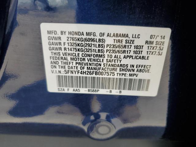 5FNYF4H26FB007575 - 2015 HONDA PILOT LX BLUE photo 13