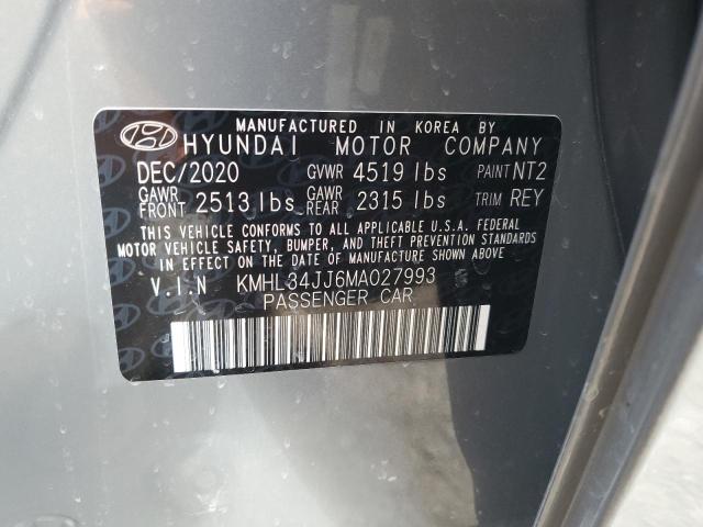 KMHL34JJ6MA027993 - 2021 HYUNDAI SONATA HYBRID GRAY photo 12