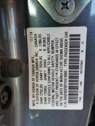 2HGFB2F87FH514060 - 2015 HONDA CIVIC EX SILVER photo 13