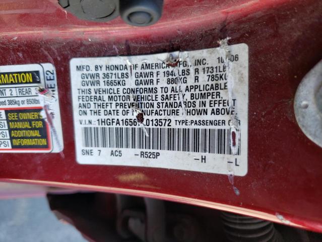 1HGFA16567L013572 - 2007 HONDA CIVIC LX RED photo 12