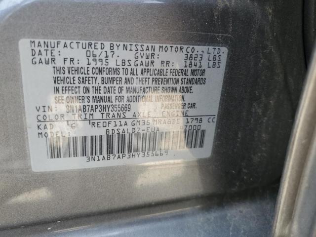 3N1AB7AP3HY355669 - 2017 NISSAN SENTRA S GRAY photo 12