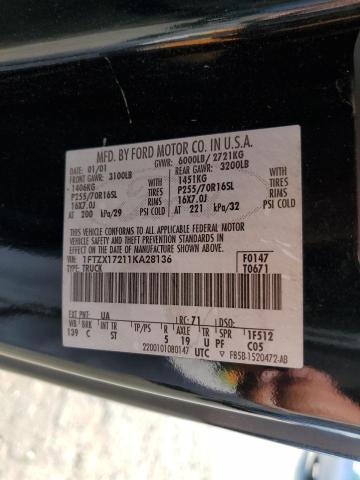 1FTZX17211KA28136 - 2001 FORD F150 BLACK photo 12