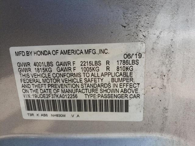 19UDE2F37KA012256 - 2019 ACURA ILX SILVER photo 12