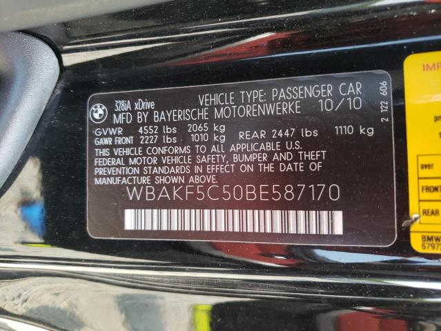 WBAKF5C50BE587170 - 2011 BMW 328 XI SULEV BLACK photo 12