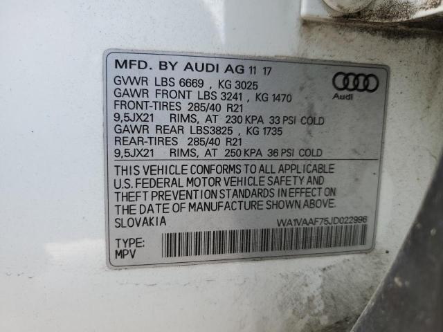 WA1VAAF75JD022996 - 2018 AUDI Q7 PRESTIGE WHITE photo 13