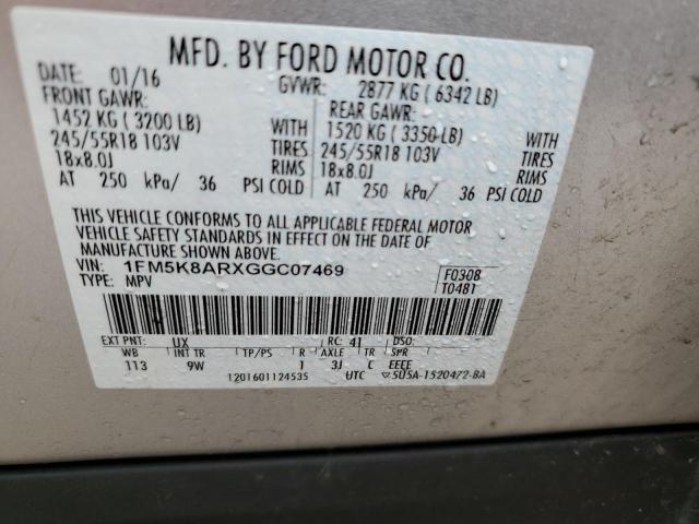 1FM5K8ARXGGC07469 - 2016 FORD EXPLORER POLICE INTERCEPTOR Gümüş foto 12