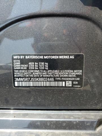 3MW5R7J55K8B02446 - 2019 BMW 330XI GRAY photo 12