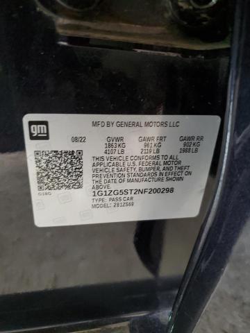 1G1ZG5ST2NF200298 - 2022 CHEVROLET MALIBU RS CHARCOAL photo 12