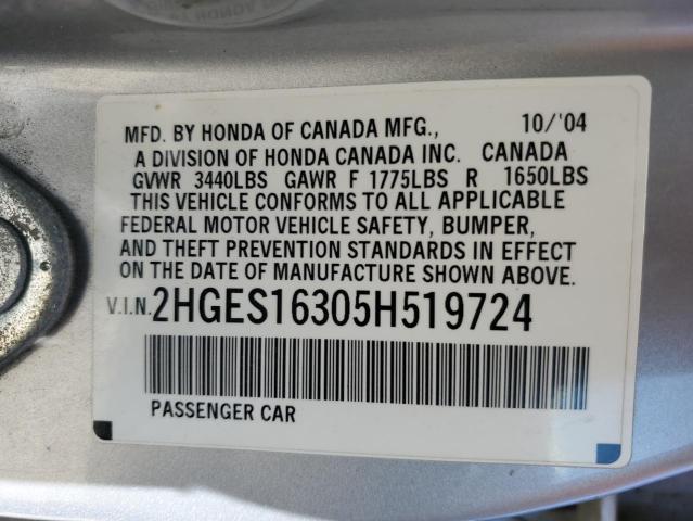 2HGES16305H519724 - 2005 HONDA CIVIC DX VP Gümüş foto 12
