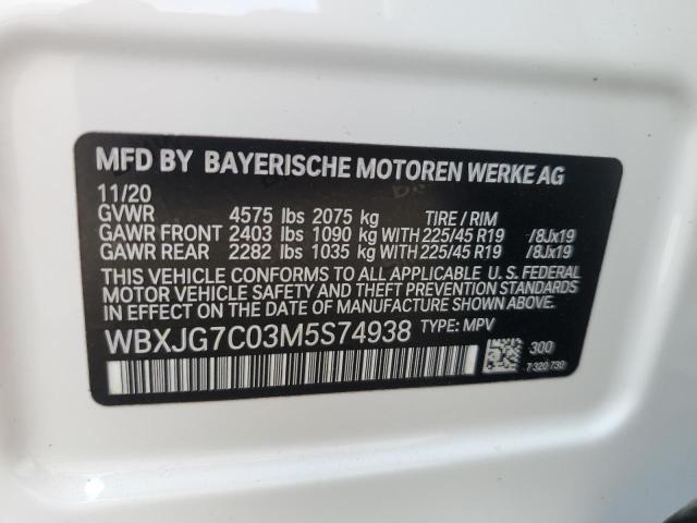 WBXJG7C03M5S74938 - 2021 BMW X1 SDRIVE28I WHITE photo 13