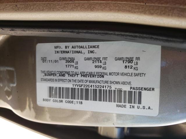 1YVGF22C415224175 - 2001 MAZDA 626 ES GOLD photo 12