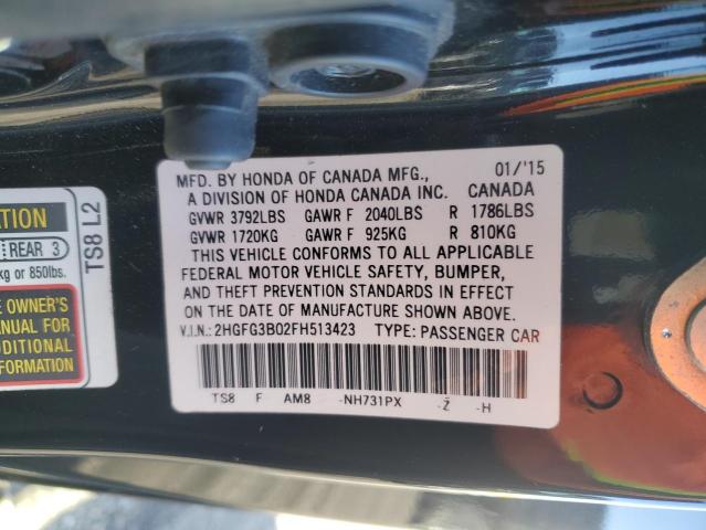 2HGFG3B02FH513423 - 2015 HONDA CIVIC EXL BLACK photo 13