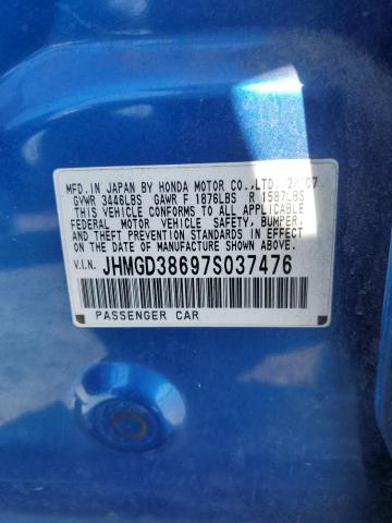 JHMGD38697S037476 - 2007 HONDA FIT S ლურჯი ფოტო 12