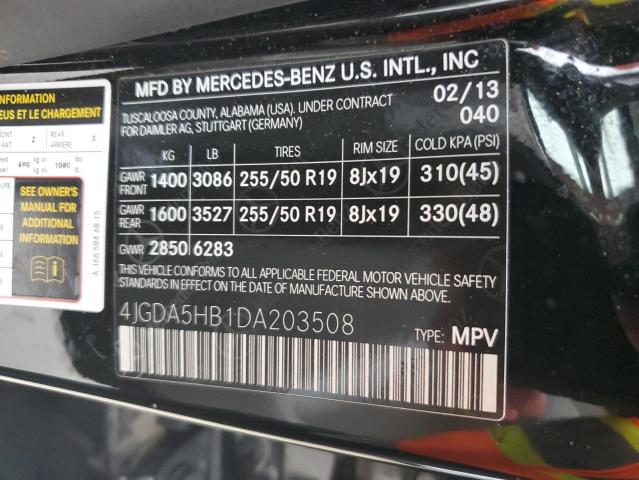 4JGDA5HB1DA203508 - 2013 MERCEDES-BENZ ML 350 4MATIC BLACK photo 13
