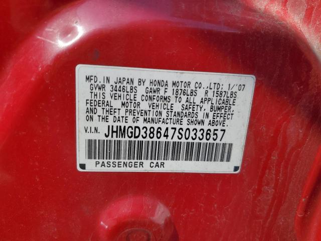 JHMGD38647S033657 - 2007 HONDA FIT S RED photo 13