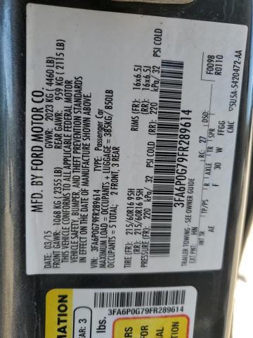 3FA6P0G79FR289614 - 2015 FORD FUSION S CHARCOAL photo 12