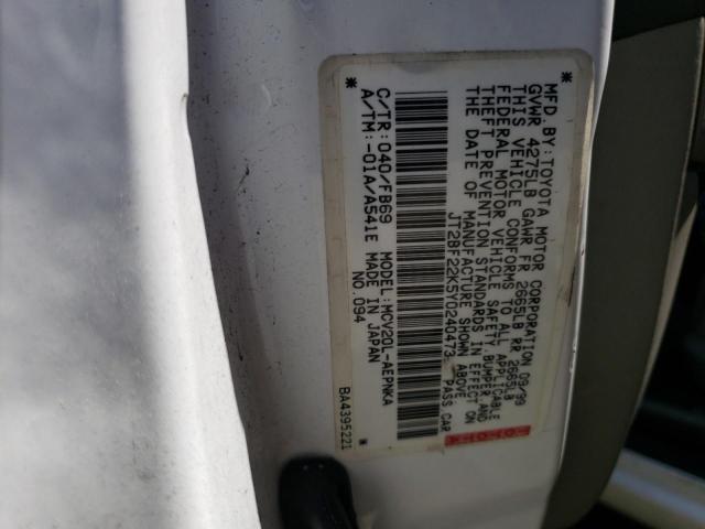 JT2BF22K5Y0240473 - 2000 TOYOTA CAMRY CE WHITE photo 12