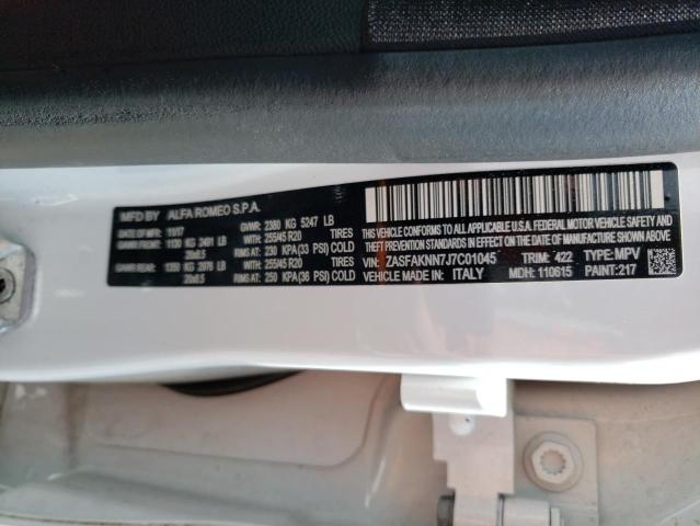 ZASFAKNN7J7C01045 - 2018 ALFA ROMEO STELVIO TI SPORT WHITE photo 12