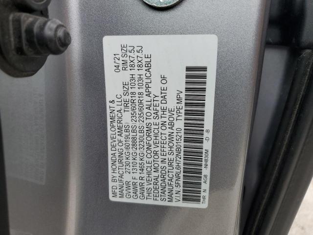 5FNRL6H72NB015210 - 2022 HONDA ODYSSEY EXL GRAY photo 14